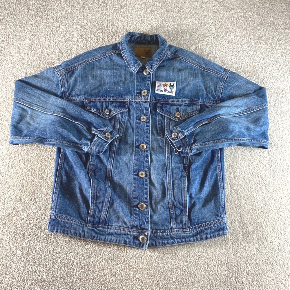 American Eagle Disney Denim Jacket Womens Small Blue Resting Witch Face Patch